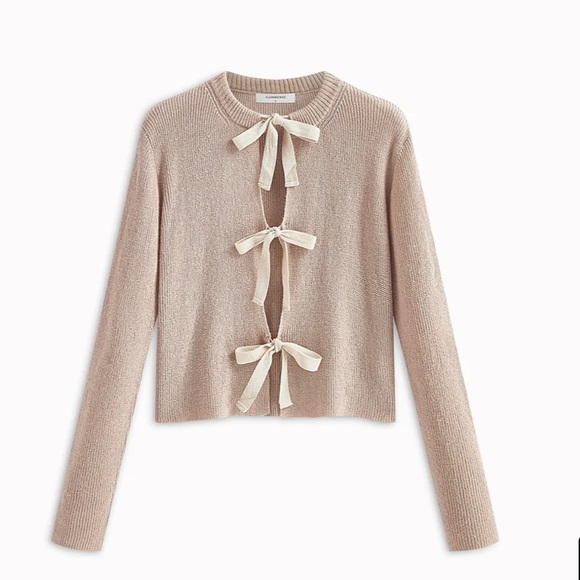Commense Tops - Commense Bow-Tie Knit Cardigan in Light Beige